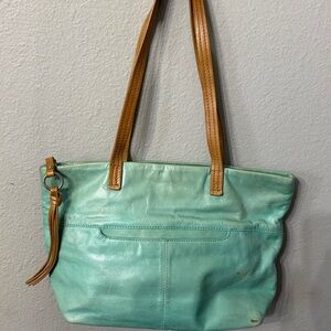 Vintage HOBO teal bag with light Blue Dust Bag with Red Drawstrings